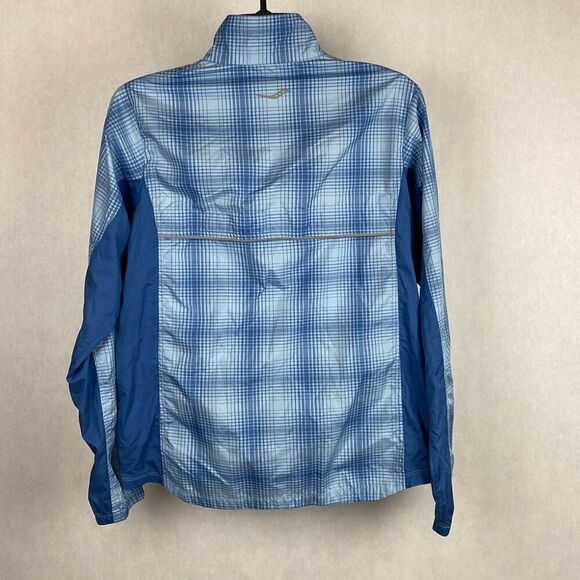 Saucony Windbreaker Jacket Womens Sz Small Vented Zip Front Blue Plaid Athletic - Picture 6 of 12
